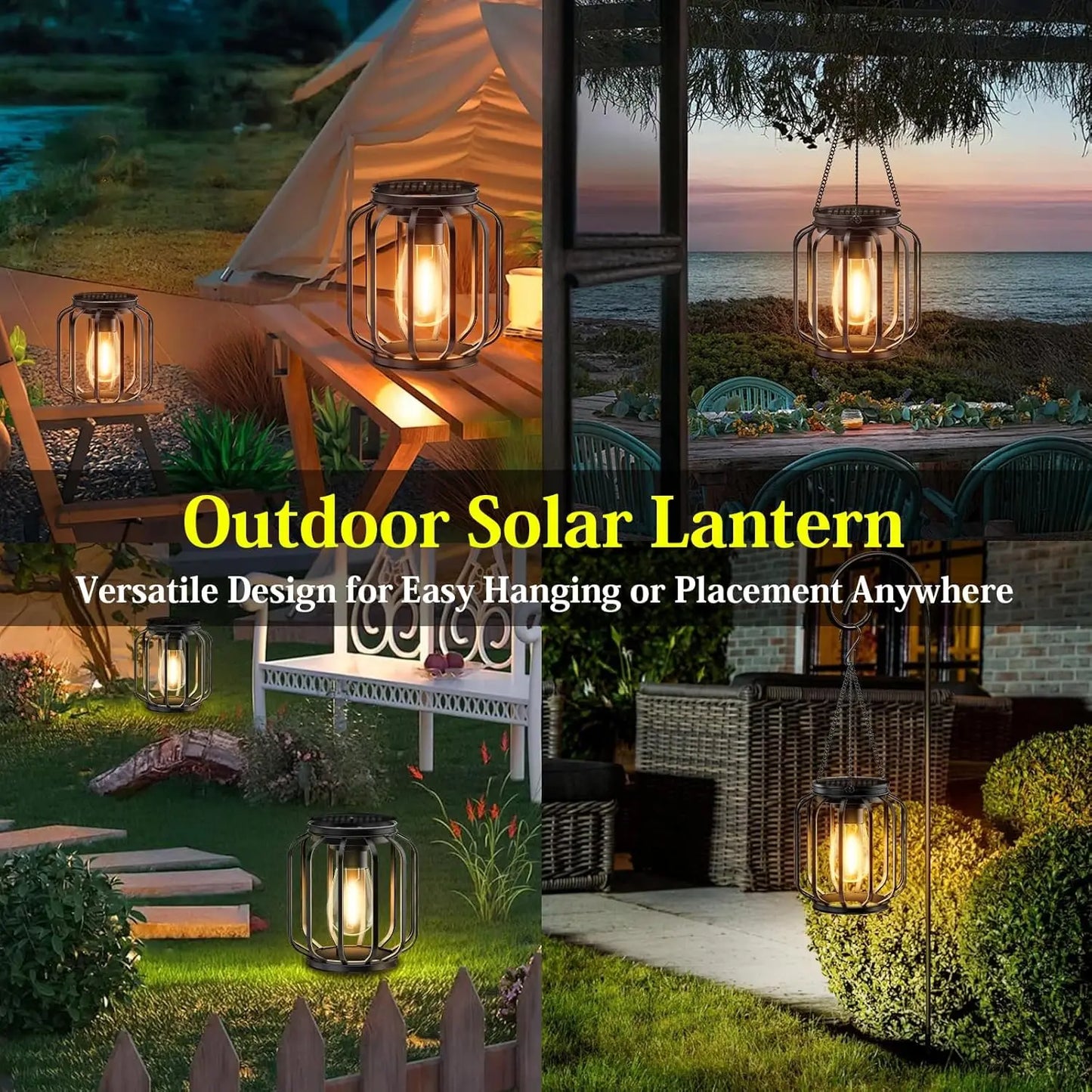 Outdoor Garden Hanging lanterns, Hanging Solar Lights Outdoor Garden Decoration, Solar powered outdoor metal hanging lantern