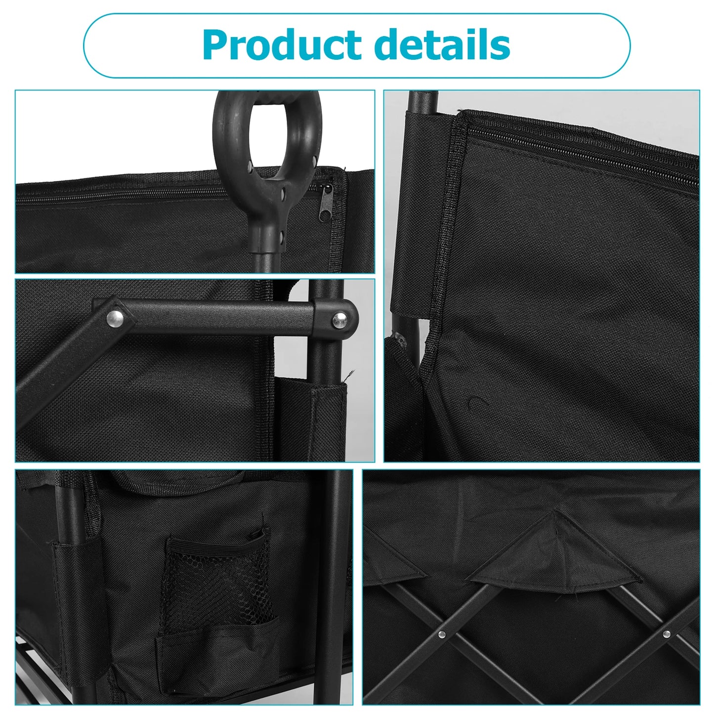 40In Collapsible Wagon Cart Heavy Duty 265LBS Utility Grocery Cart with Wheels for Camping Sports Outdoor Activities Black