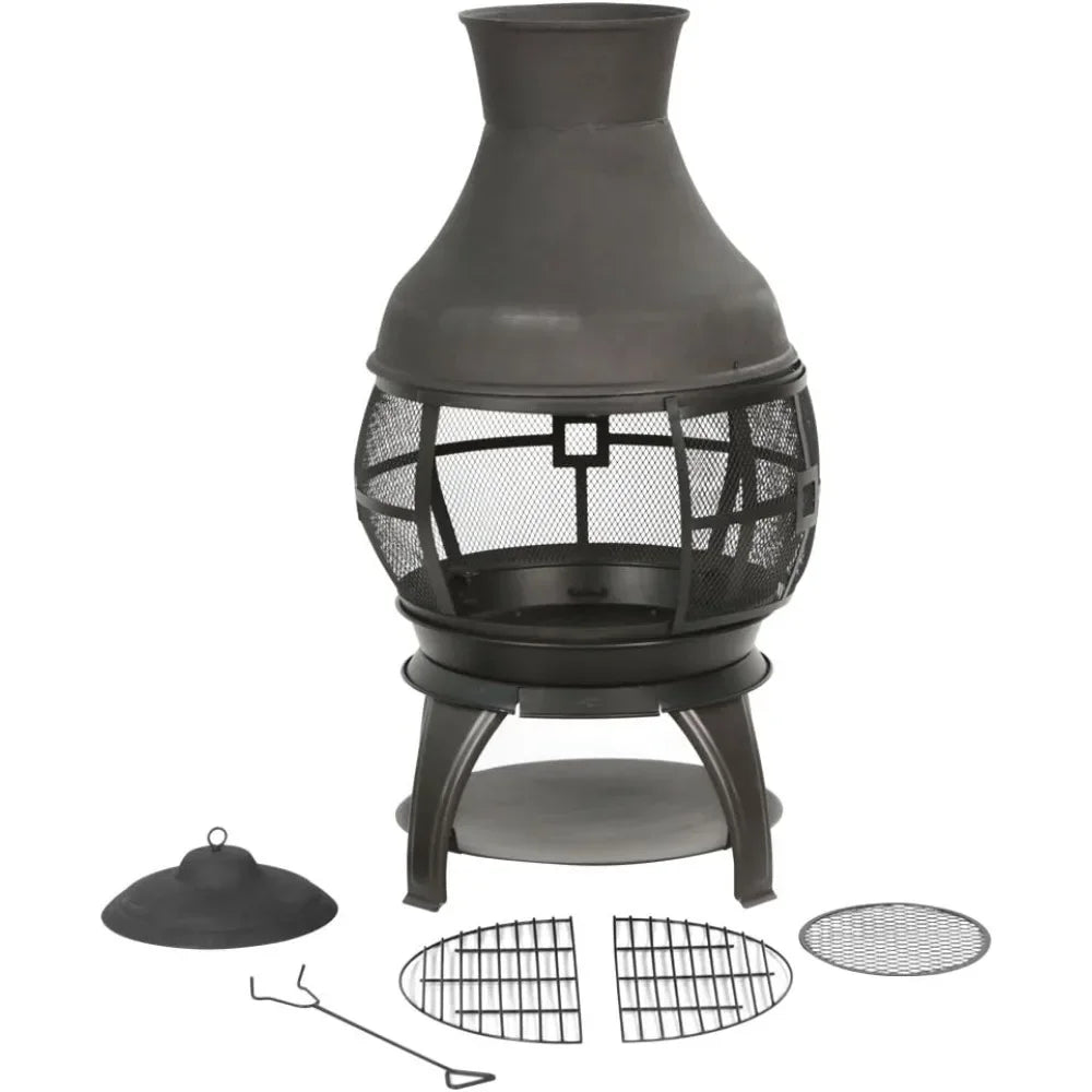 Wood Burning Fire Pits Chimenea Outdoor Fireplace Wooden Firepit, Brown-Black Customized