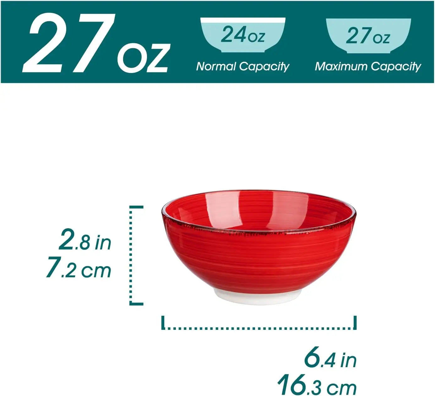 Set of 6 Colorful Ceramic Soup Bowls, 27 Oz Microwave & Dishwasher Safe Kitchen Serving Bowls