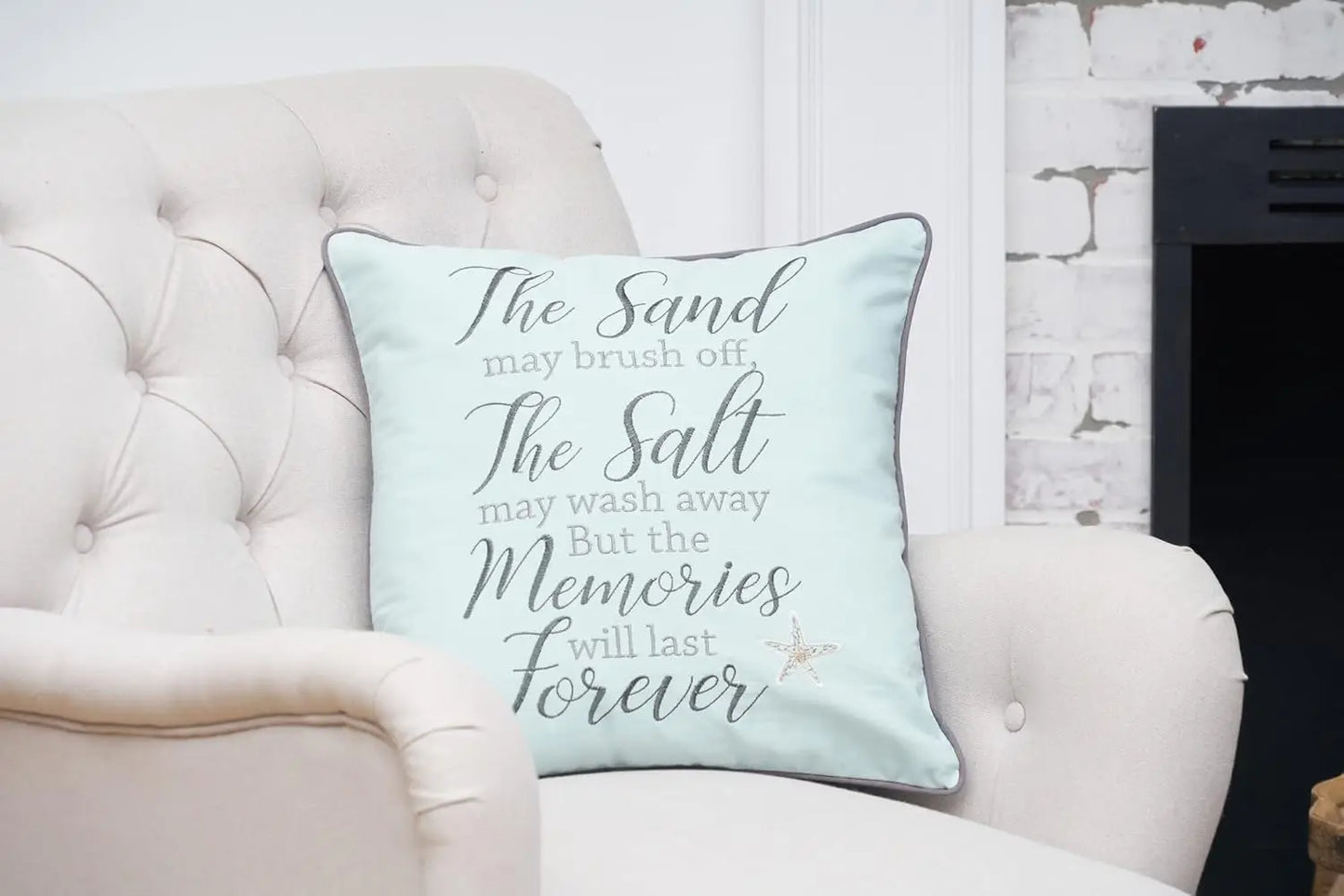 Coastal Embroidered Throw Pillow 18x18 Inch Beach House Decor for Sofa Bedroom
