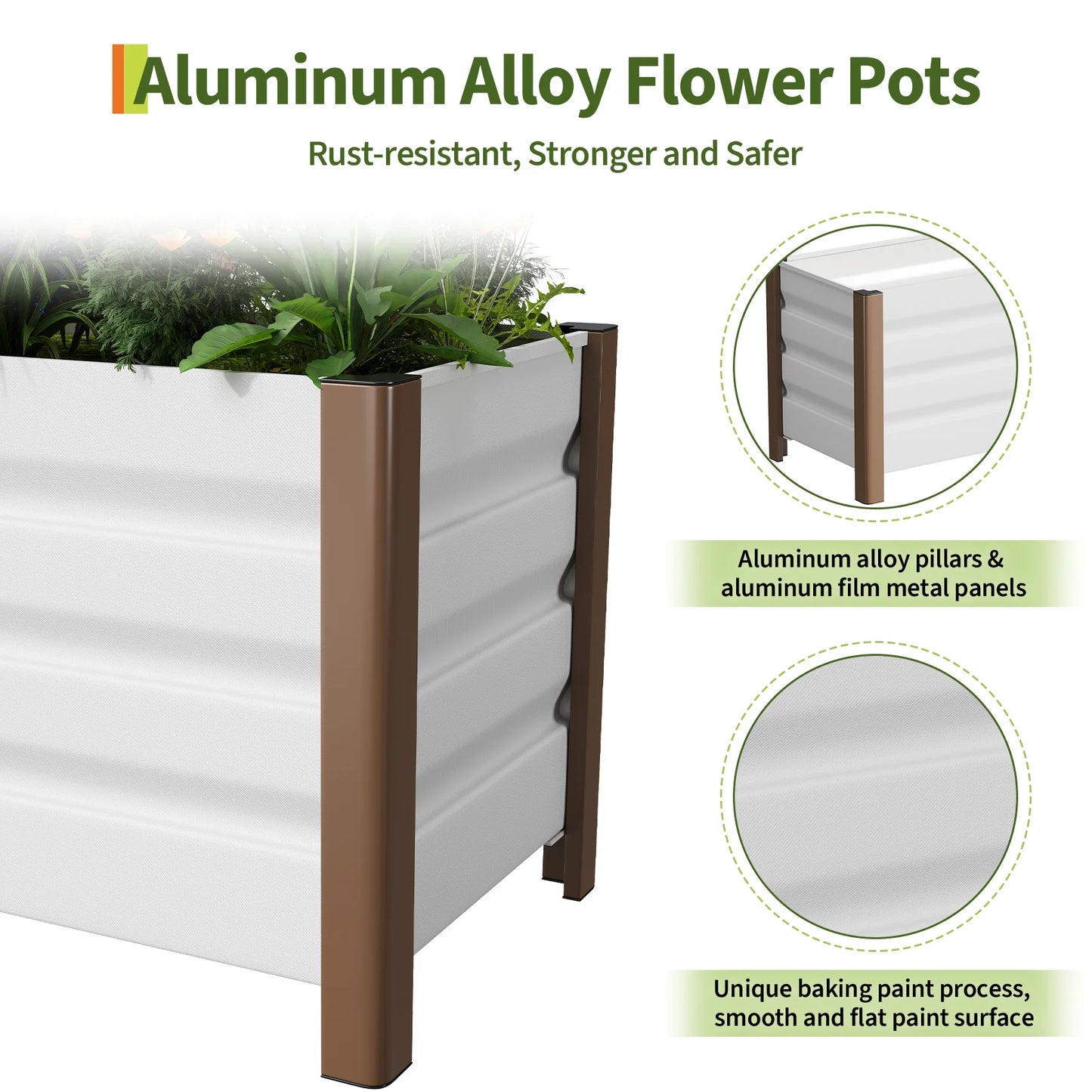 Weatherproof Aluminum Raised Garden Bed Planter Box Deep Rooted Planter w/Drainage Holes for Outdoor Patio Balcony Lawn Planting