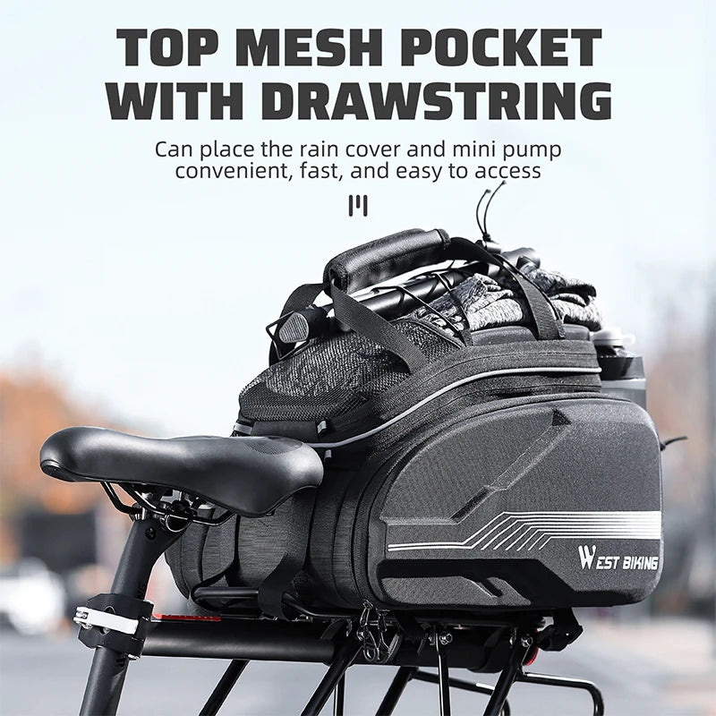 WEST BIKING Hard Shell Bicycle Pannier Bag 20-35L Large Capacity MTB Road Bike Rear Seat Bag Portable Travel Shoulder Bag