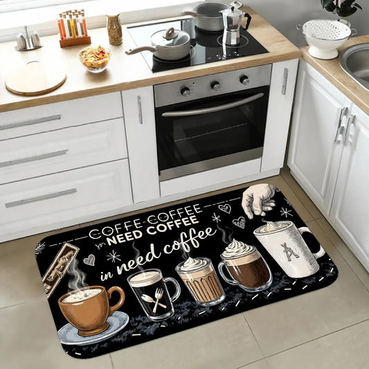 Coffee Pattern, Machine-Washable, Dirt-Trapping Rectangular Mat for Bathroom, Living Room, Doorway & Contemporary