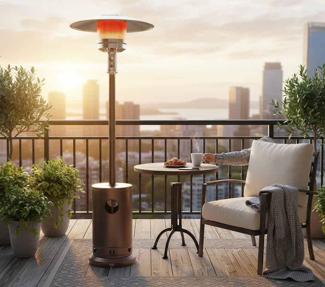 48,000 BTU Propane Patio Heater, 87" Outdoor Outdoor Heating Tower with Stainless Steel Burner & Sandbox Base, Brown
