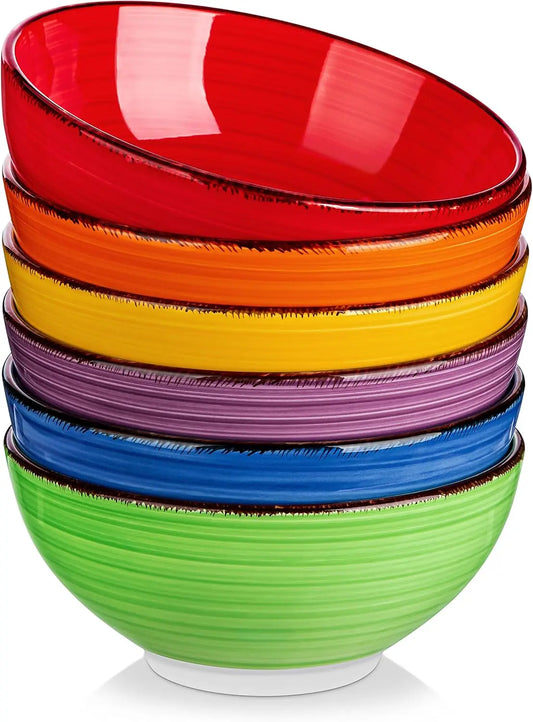 Set of 6 Colorful Ceramic Soup Bowls, 27 Oz Microwave & Dishwasher Safe Kitchen Serving Bowls