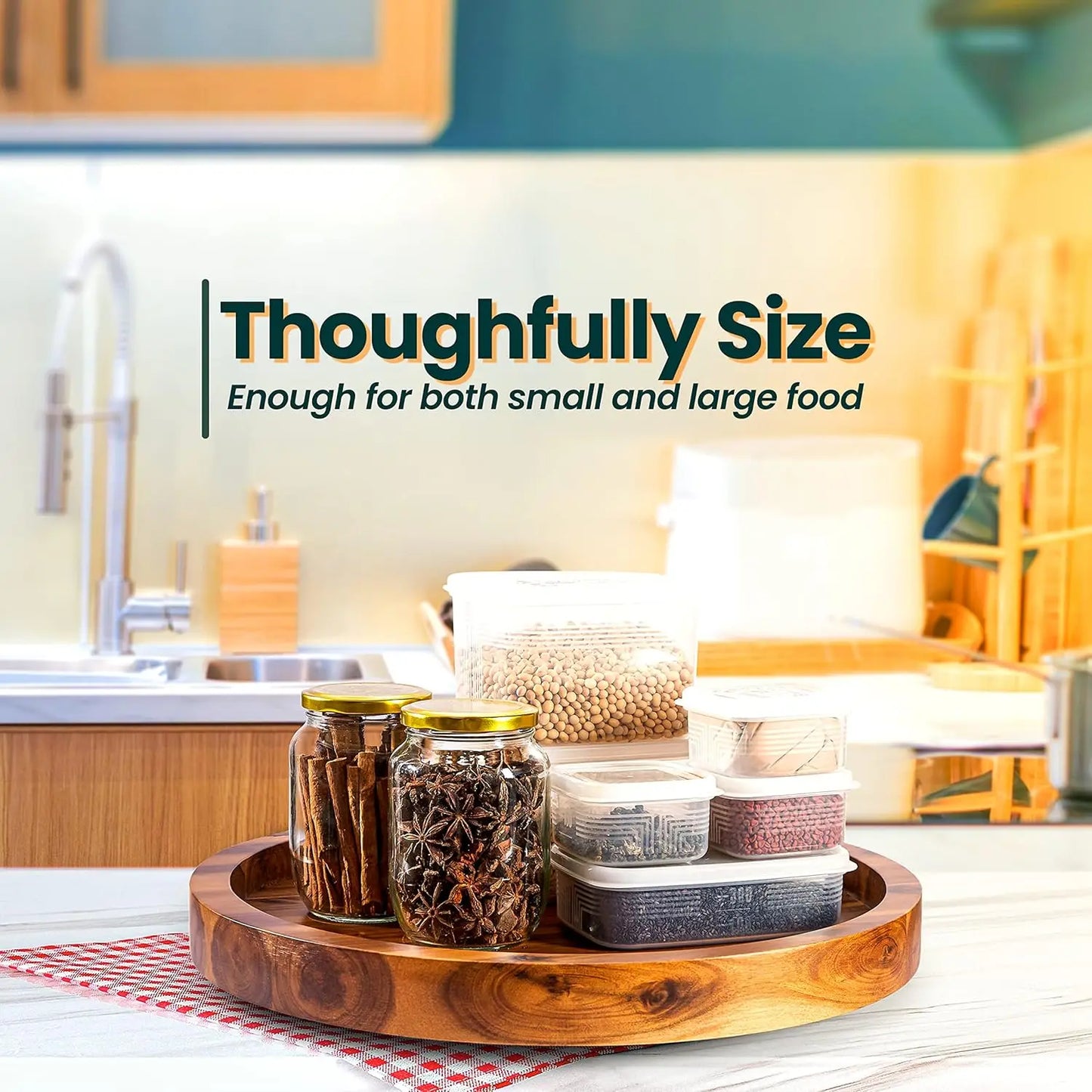 16" Acacia Wood Lazy Susan Turntable Serving Tray for Charcuterie Boards, Extra Large Black Round Kitchen Organizer