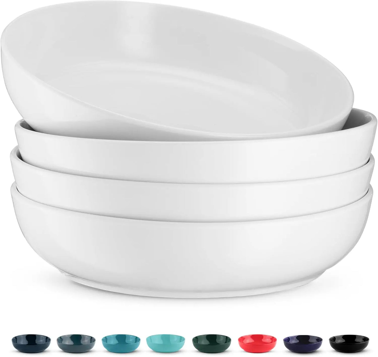 Large Ceramic Pasta Salad Soup Bowls, Set of 4, 40 Oz, Microwave Dishwasher Safe White Serving Bowls