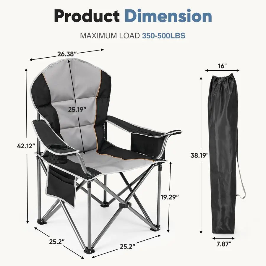 Folding Camping Chairs, Outdoor Collapsible Padded Chairs with Cup Holder Cooler Bag, Heavy Duty Portable Camping Chair for Gard