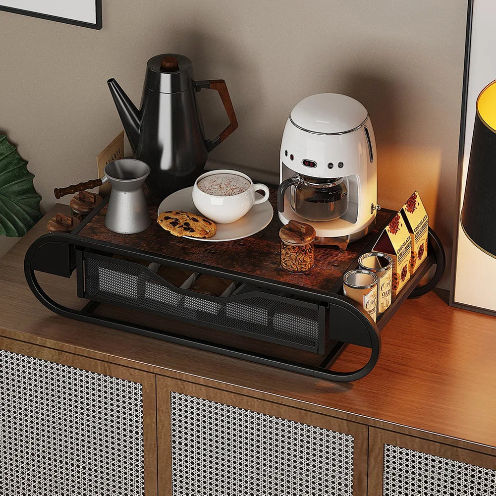 Coffee Pod K Cups Holder, Iron Coffee Station Bar Storage Organizer With Drawer For Coffee Station Bar Storage Desk Oganization