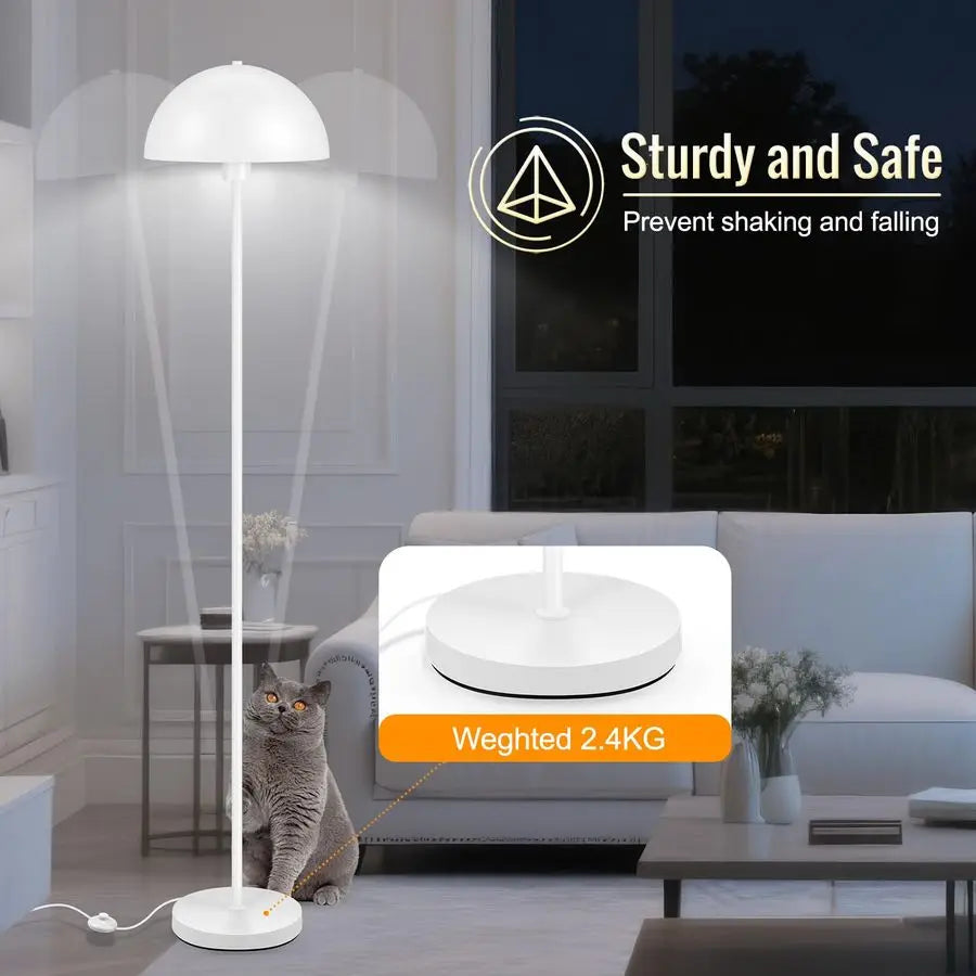 Floor Lamps for Living Room, White Metal Mushroom Lamp, 66 Tall Corner Lamp, Footswitch, Bright Industrial Standing Lamps for Be