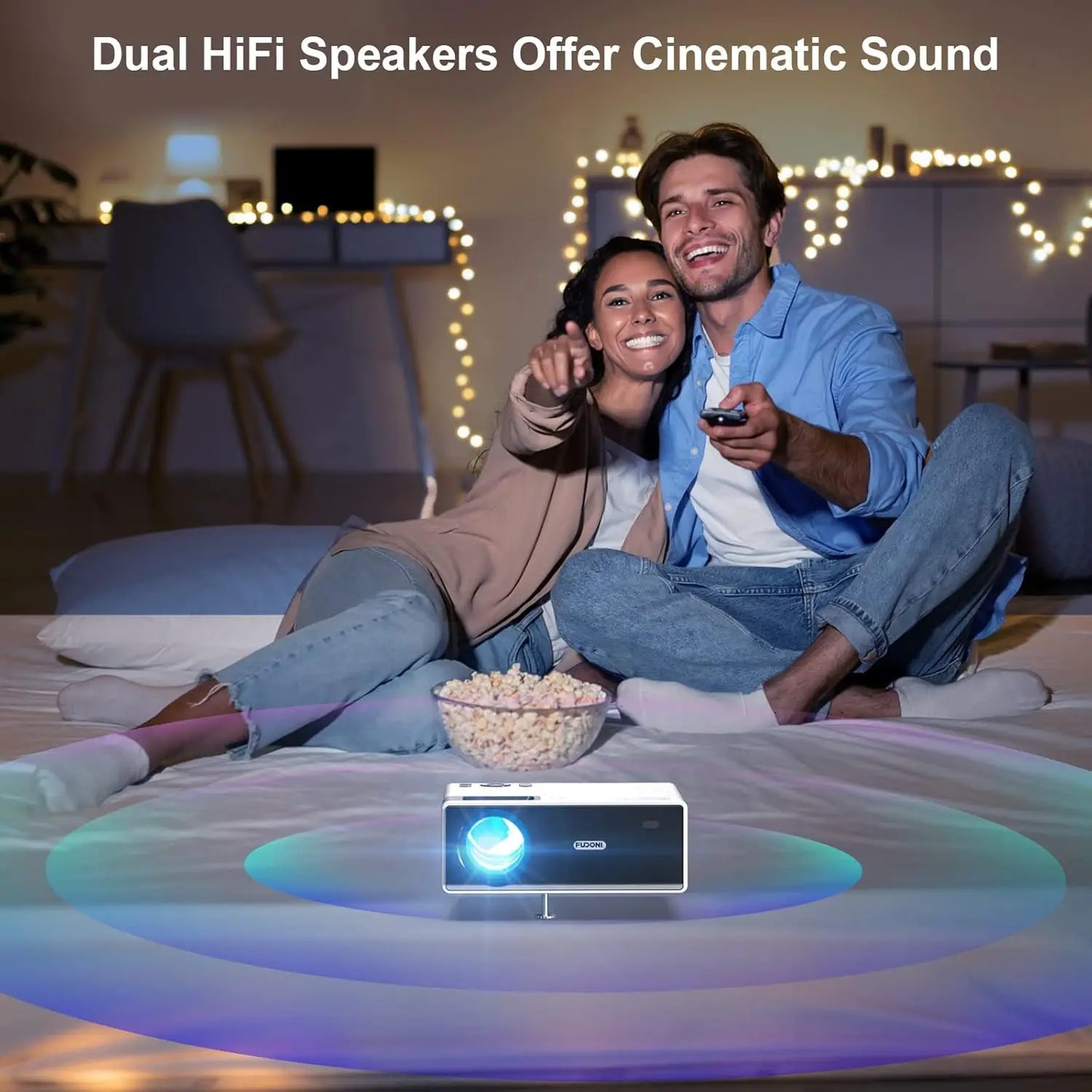 4K WiFi Bluetooth Projector, 300ANSI FHD 1080P Indoor Outdoor Home Theater, Compatible with HDMI/USB/Phone/Laptop/TV Stick