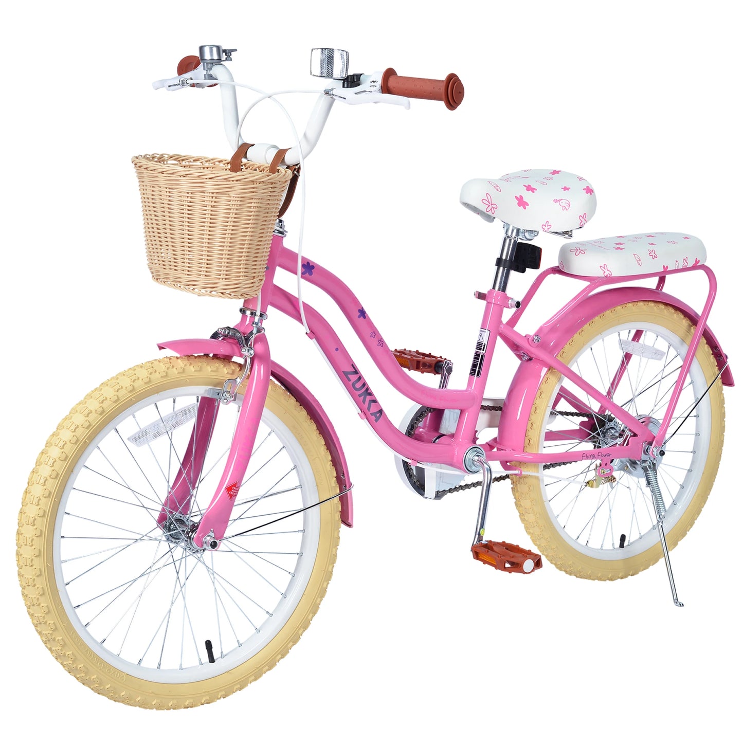 20" Girl Bicycle with Front Basket, Rear Rack & Single Speed Steel Frame, Kids Pedal Bicycle for 7-10 Years Old