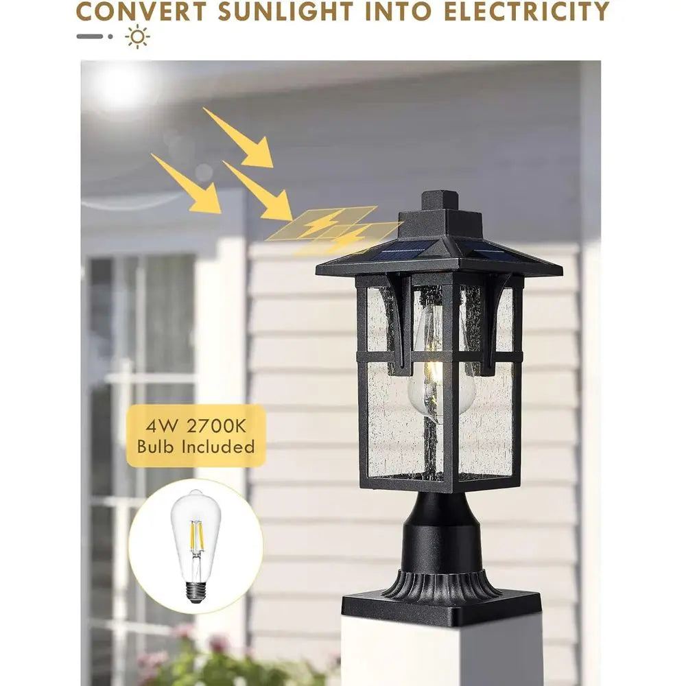 Post Lights, HWH Dusk to Outdoor Lamp Post Light Fixture 2700K with Pier Mount Base, Remote Control Exterior Pillar Lantern Black
