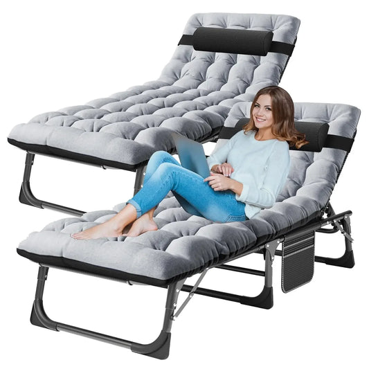Outdoor Folding Chaise Lounge Chair with Mattress, 5 Position Adjustable Patio Reclining, Customized
