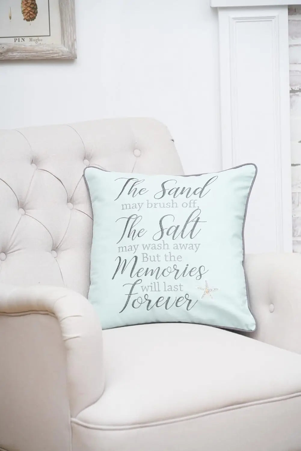 Coastal Embroidered Throw Pillow 18x18 Inch Beach House Decor for Sofa Bedroom