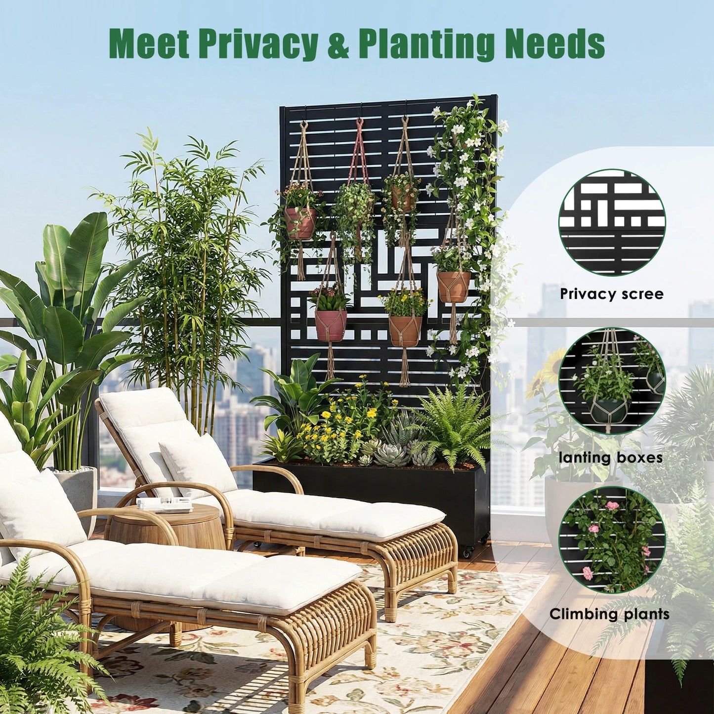 Plant Box with Metal Trellis Outdoor Raised Planter Box Privacy Screen Raised Garden Bed Privacy Planters for Patio Planter Box