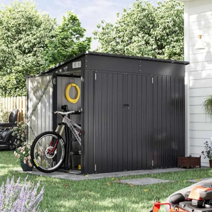4' X 8' Shed Outdoor Storage Shed with Triple Lockable Door Metal Storage Cabinet with Slopping Roof for Tools Bicycles Storage