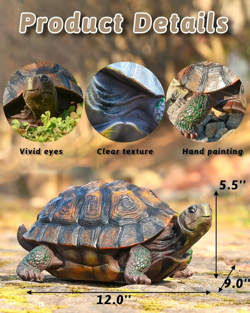 Resin Tortoise Turtle Statue, Garden Sculpture for Indoor/Outdoor Yard Lawn Ornament, Home Decor (Large)