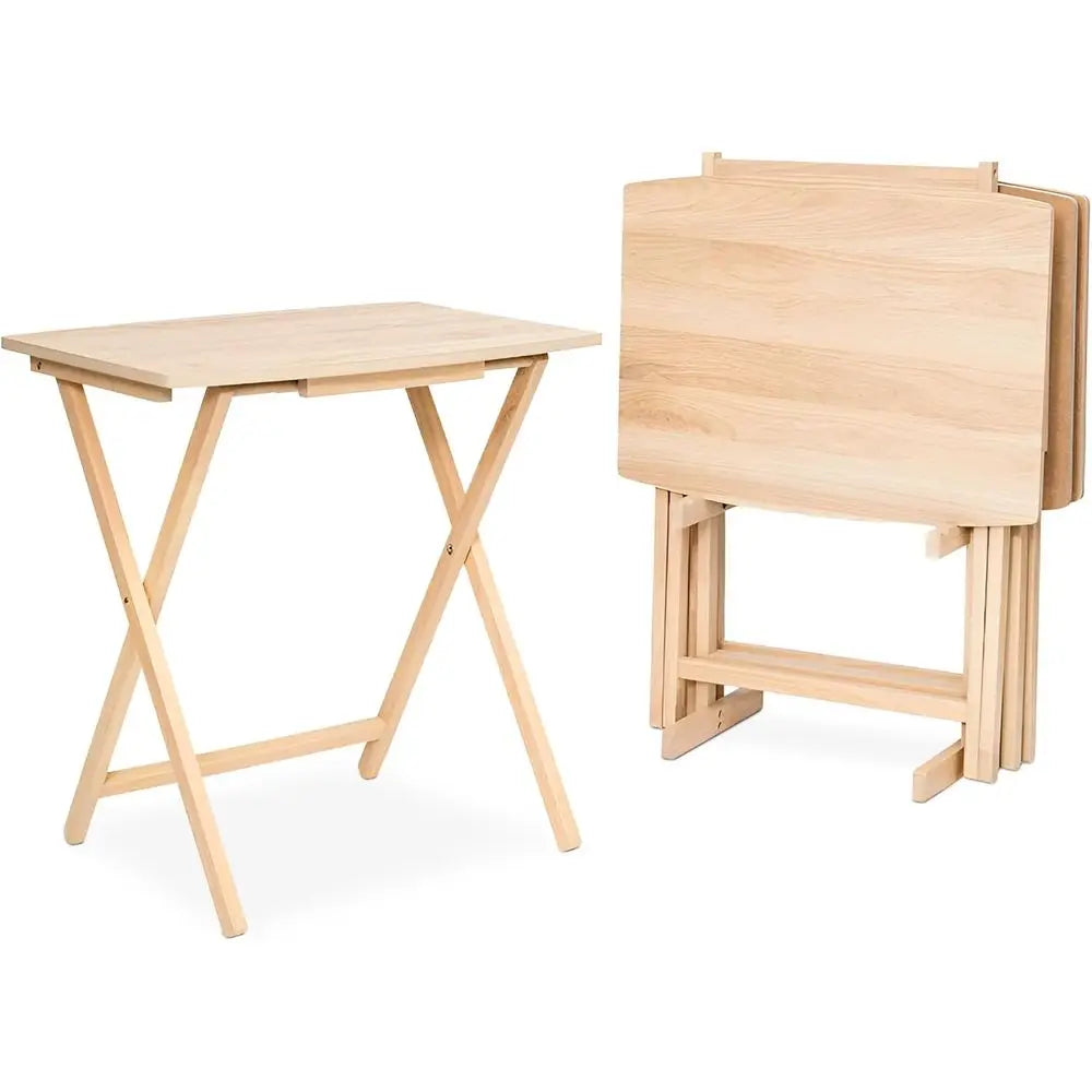 5 Pack XL Oversize Tray Table or Living Room or Kitchen, Indoor TV Tray or Small Spaces and amily Gatherings, Natural Wood