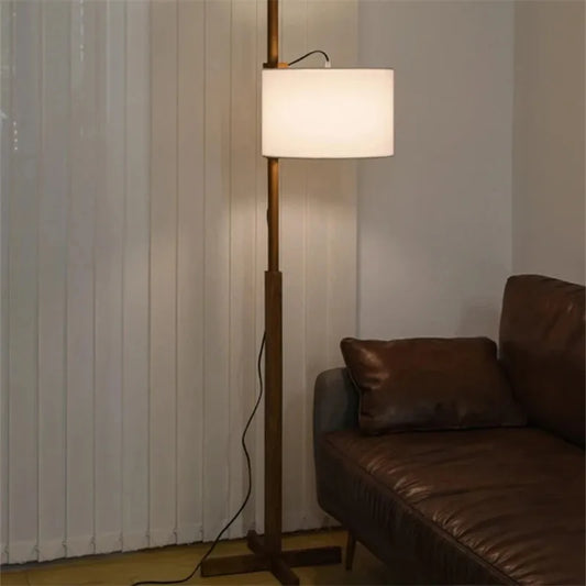 Wabi sabi wood Floor Lamp Designer Japanese fabric Liftable lamp office Coffee reading lamp retro office Study Vertical Lamp