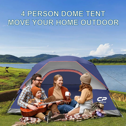 4 Person Waterproof Windproof Camping Tent, Easy Setup Dome Tent with Large Mesh Windows & Wider Door for Outdoor Hiking
