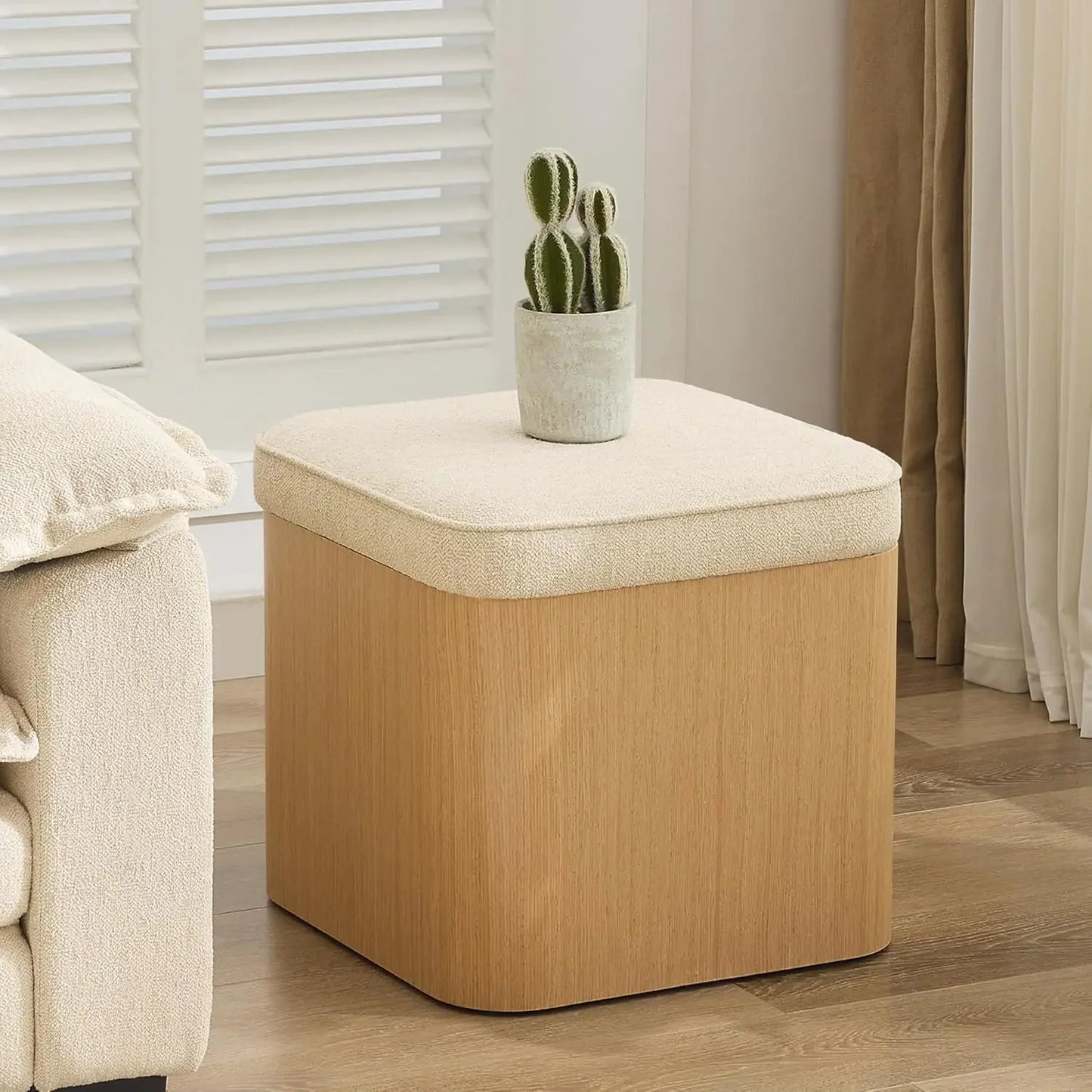 Beige Storage Ottoman Cube Upholstered Foot Rest Stool Coffee Table For Living Room Lounge Reading Room Couch