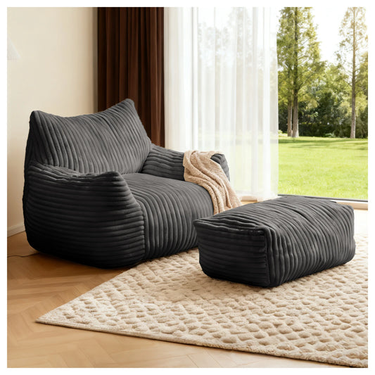 Oversized Bean Bag Chaise Lounge Chair Indoor forAdults with Armrests & Ottoman，Modern Living Room Chair,for Reading,Gaming,