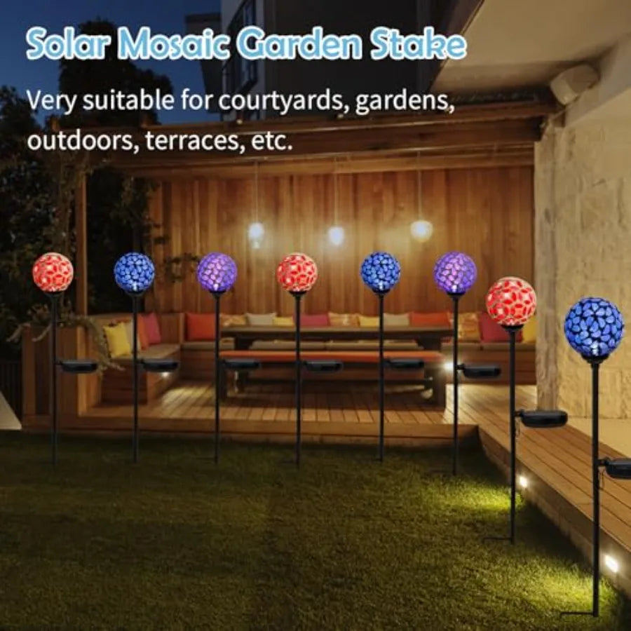 Solar Lights Outdoor Decorative Solar Mosaic Garden Stakes Decorative Lights Waterproof for Pathway Yard Lawn Decoration 3 Pack