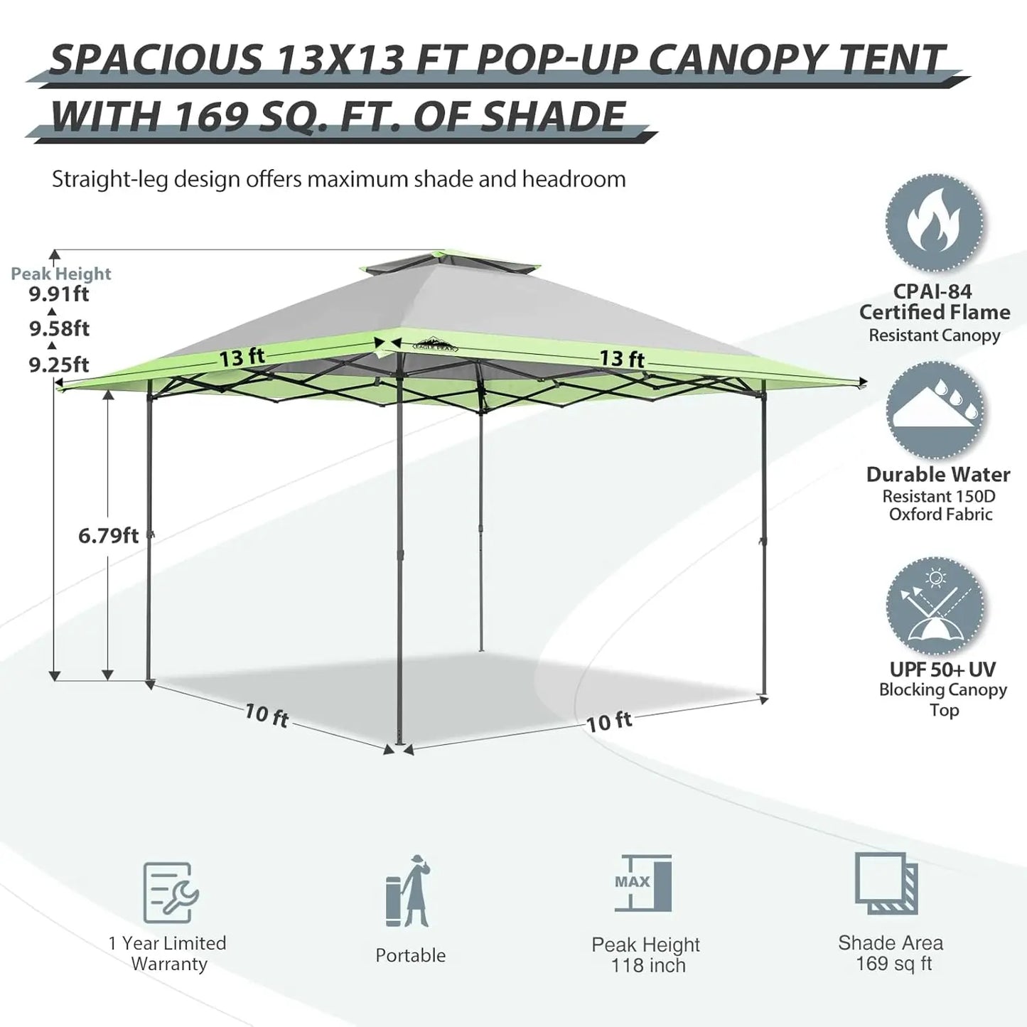 13x13 Straight Leg Pop Up Canopy Tent Instant Outdoor Canopy Easy Single Person Set up Folding Shelter w/Auto, Customized