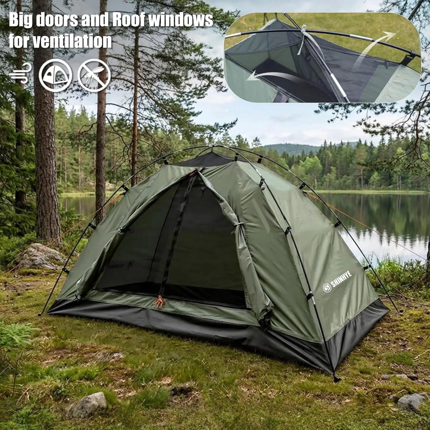 Ultralight Waterproof Backpacking Tent for 1-5 Person Camping, Quick Setup, Windproof Outdoor Tents