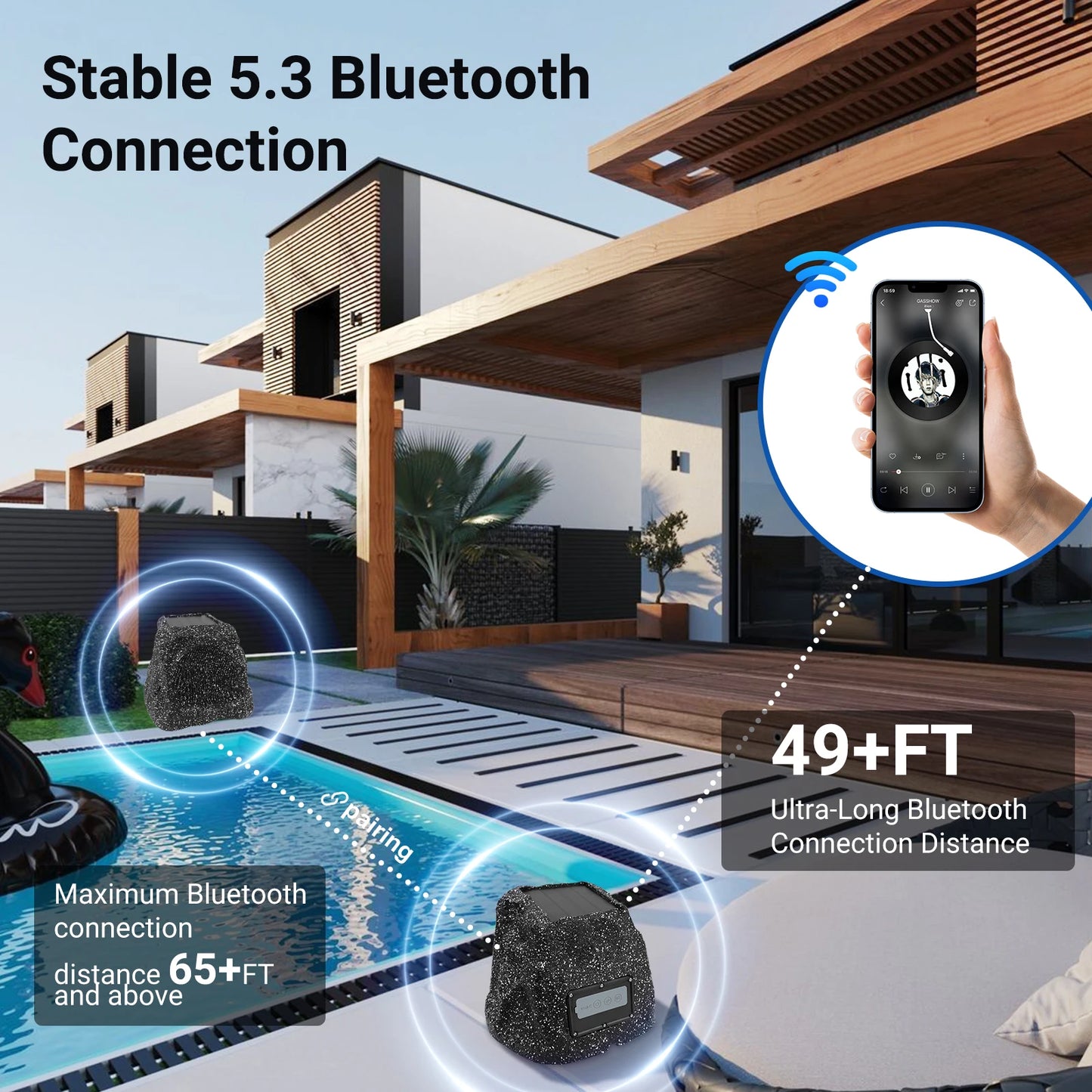 8" Rock Bluetooth Speakers Outdoor Waterproof IPX7 Wireless Solar 240W TWS Connection Powered With Rechargeable Battery
