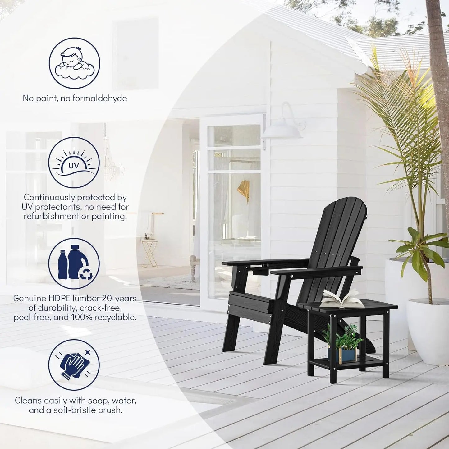 Folding Adirondack Chair Set of 4, Cup Holder，Wooden Textured ，Heavy All-Weather HDPE Comfortable Set Poolside, Customized