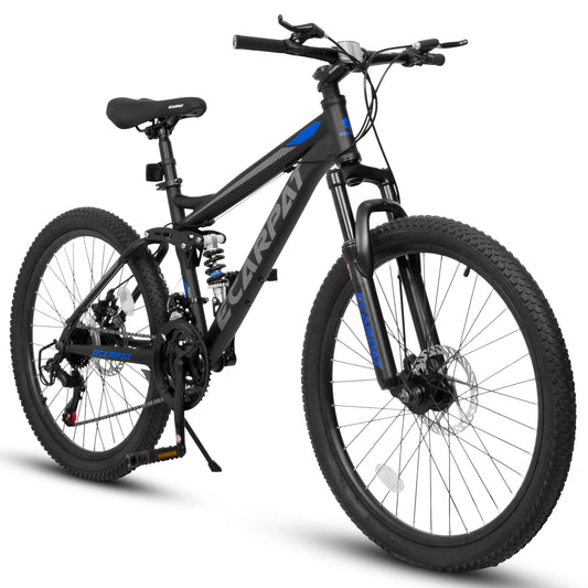 24 Inch Mountain Bike with Full Suspension 21 Speed Shifter Lever with Gear Indicator Mechanical Disc Brakes, Unisex for Adults