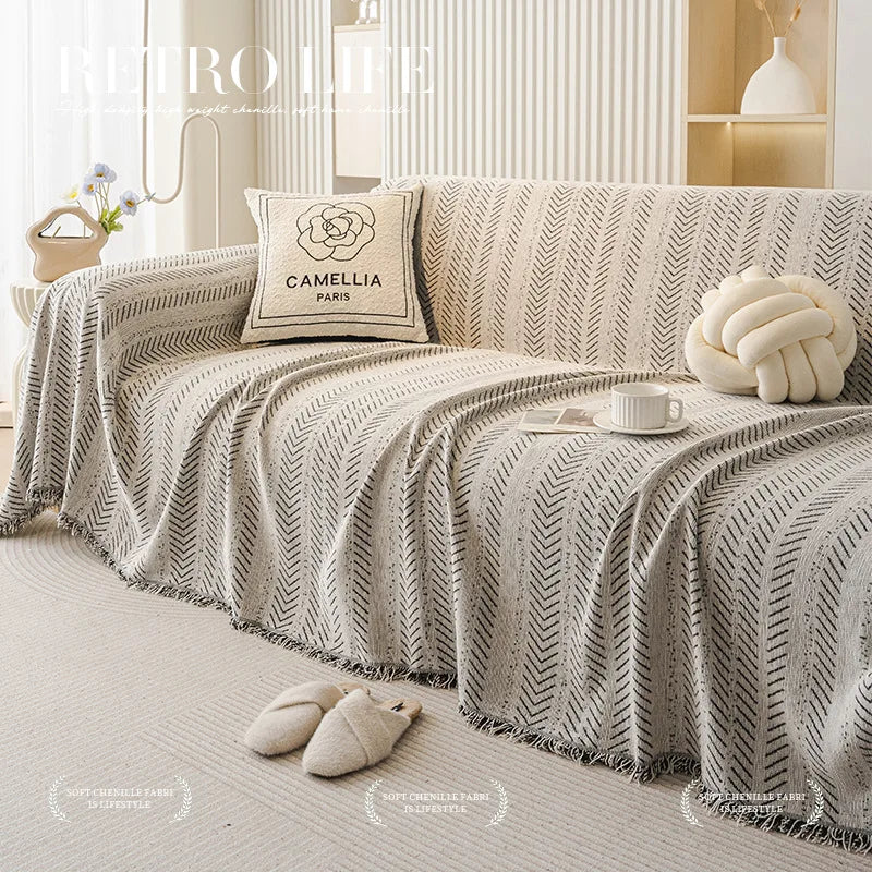 Home Sofa Cover Design Fishbone Pattern 3 Seater Sofa Cover full Set Anti-cat Scratching Non-slip Sofa Blanket