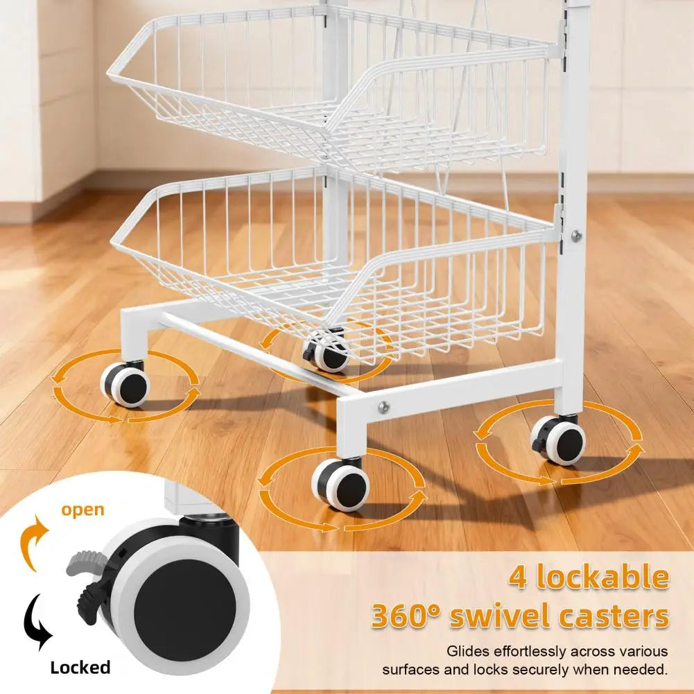 5-Tier Adjustable Rolling Kitchen Cart Fruit Vegetable Basket Metal Wire Storage Cart on Wheels for Potato Onion Snack Produce