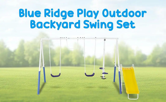 Fun All Mighty Metal A-Frame Kids Swing Set with 10 Child Capacity Outdoor Backyard Home Playground with Slide and 5 Swing Types