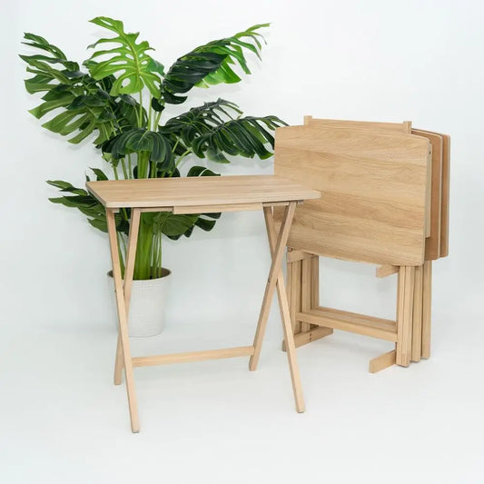 5 Pack XL Oversize Tray Table or Living Room or Kitchen, Indoor TV Tray or Small Spaces and amily Gatherings, Natural Wood