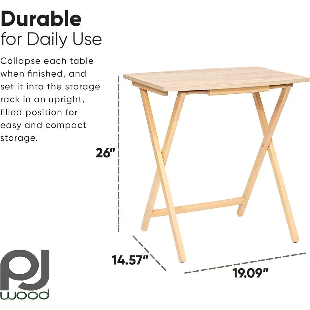 5 Pack XL Oversize Tray Table or Living Room or Kitchen, Indoor TV Tray or Small Spaces and amily Gatherings, Natural Wood
