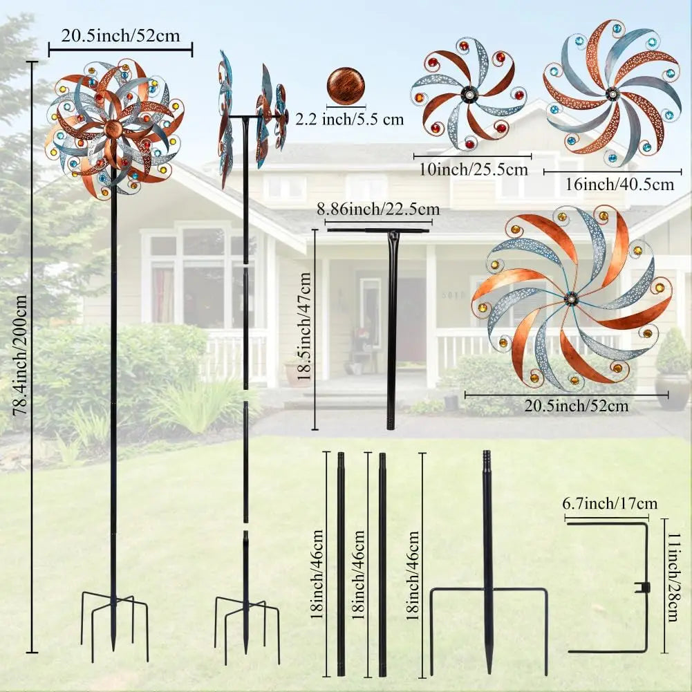 Large Wind Spinner Outdoor, 20 Inches Dia Vintage Metal Windmills, Kinetic Wind Spinners & Sculpture for Yard and Garden