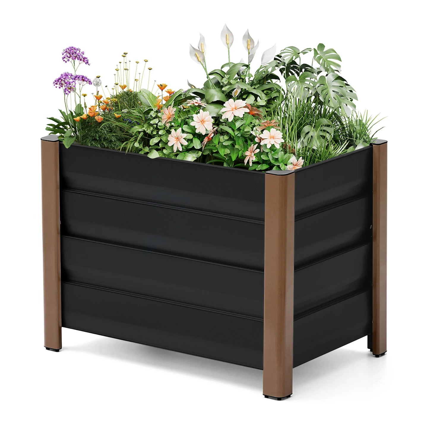 Weatherproof Aluminum Raised Garden Bed Planter Box Deep Rooted Planter w/Drainage Holes for Outdoor Patio Balcony Lawn Planting