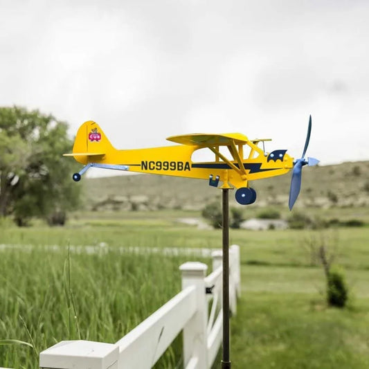3D Plane Wind Spinner Creative Chic Metal Airplane Garden Weather Vane Plug Decor Anti-corrosion Ornaments for Family Courtyards