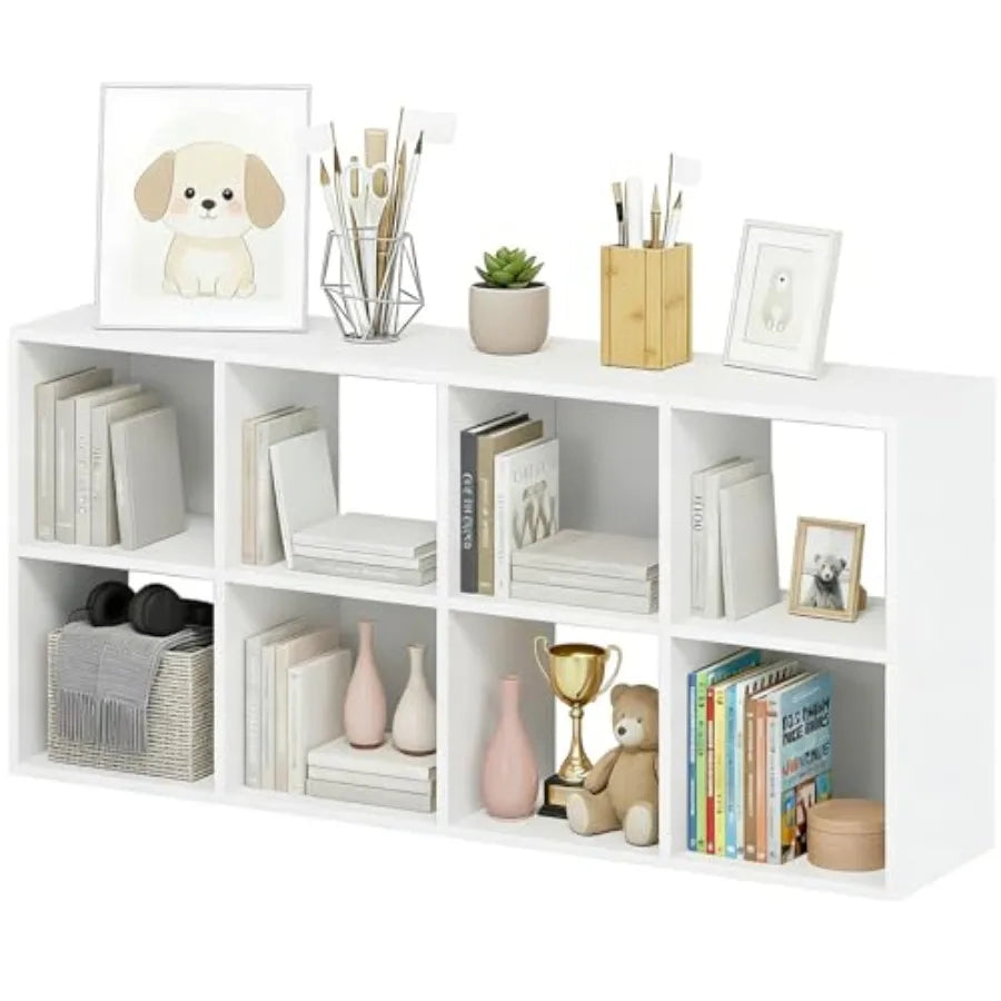 8-Cube Storage Organizer White Bookshelf with Open Compartments for Home Office Modern Bookcase Display Shelf for Living Room B
