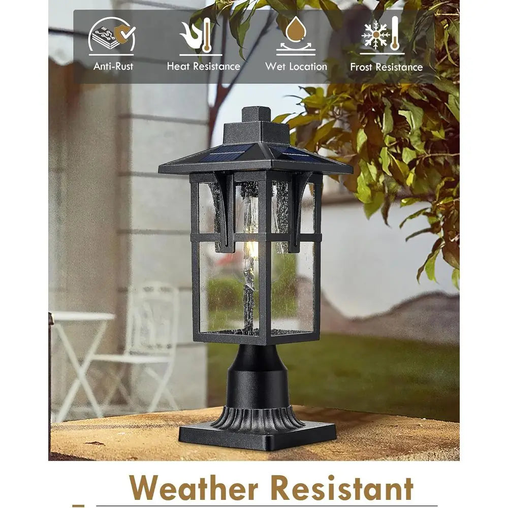 Post Lights, HWH Dusk to Outdoor Lamp Post Light Fixture 2700K with Pier Mount Base, Remote Control Exterior Pillar Lantern Black