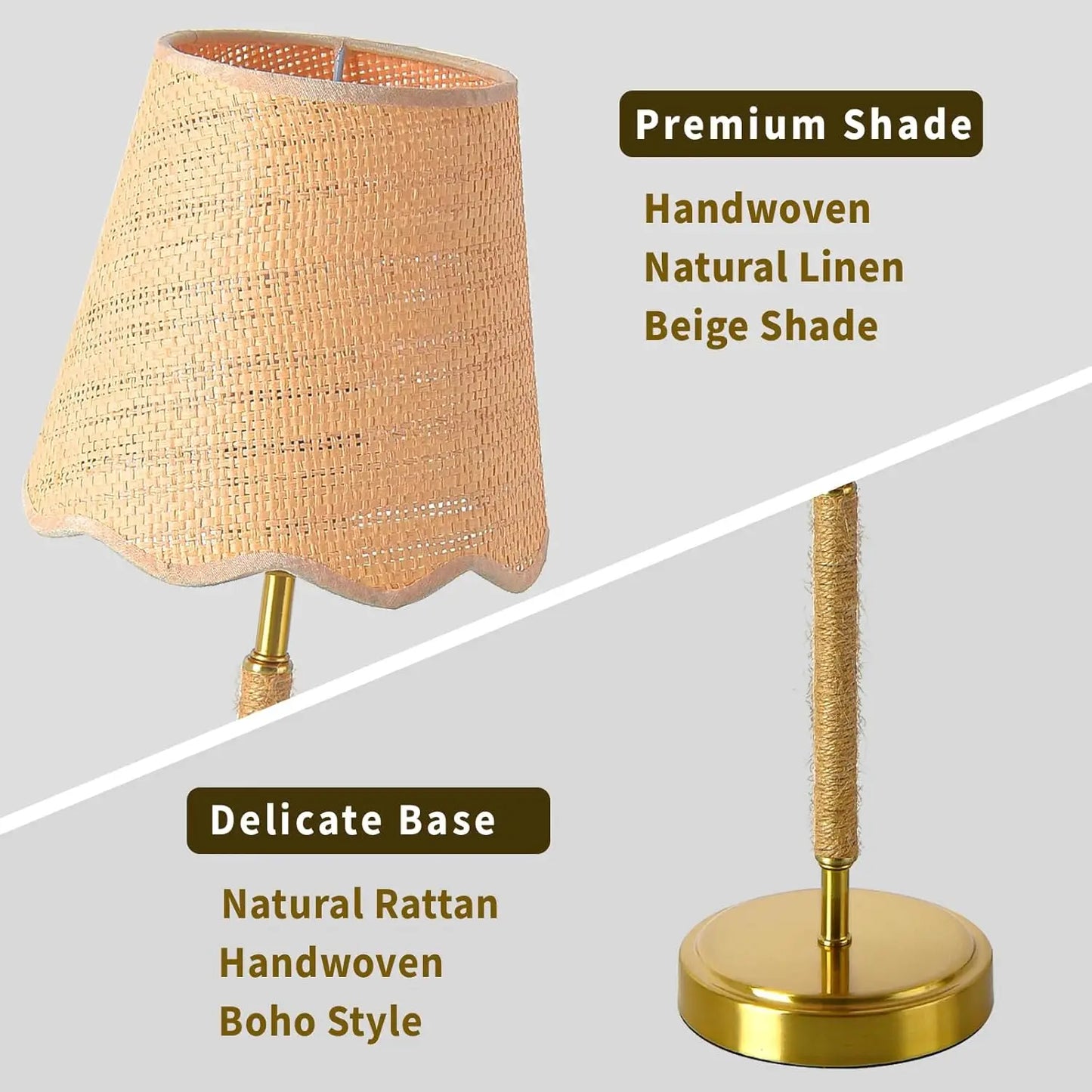 Boho Table Lamp for Bedroom, Touch Control Bedside Table Lamp with Brass Gold Base, Rustic Desk Lamp for Kitchen,Nightstand