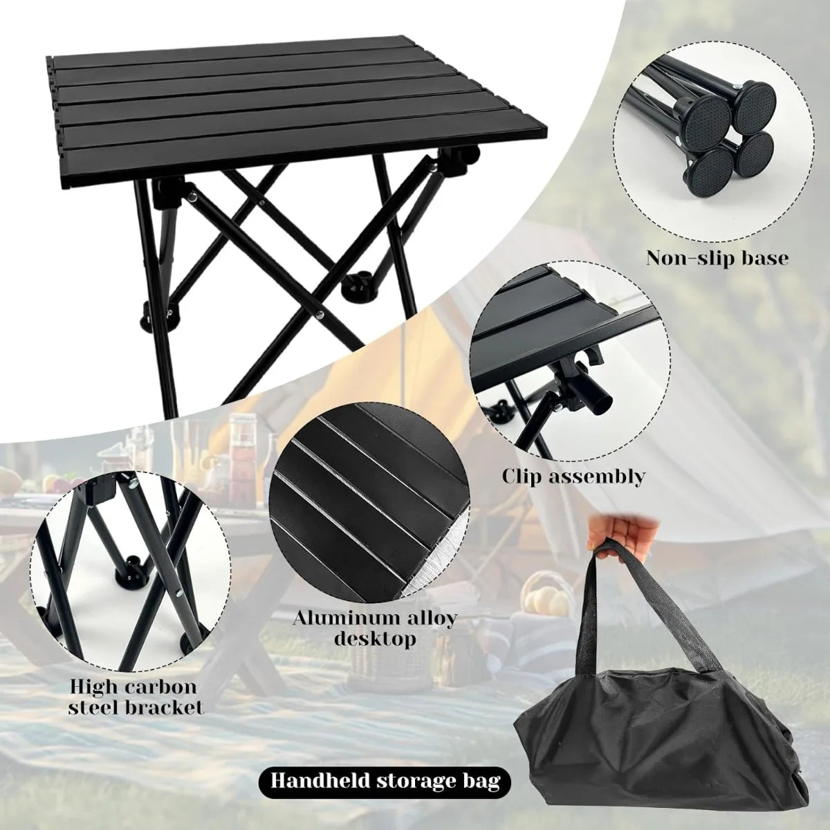 Folding Camping Table with Chairs Lightweight Picnic Table and 2 Chairs for Beach Hiking Travel Fishing BBQ,Outdoor Sturdy Table