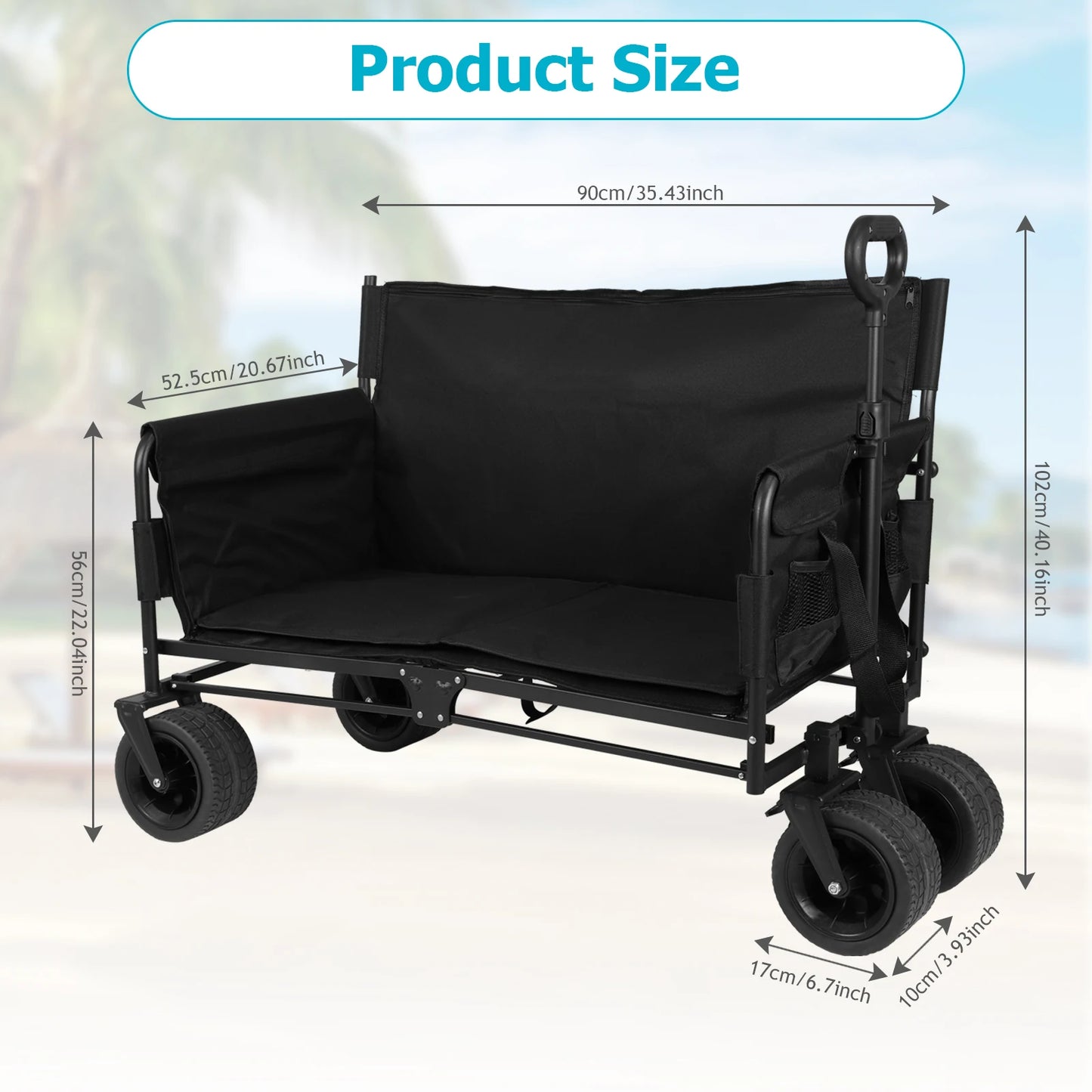 40In Collapsible Wagon Cart Heavy Duty 265LBS Utility Grocery Cart with Wheels for Camping Sports Outdoor Activities Black